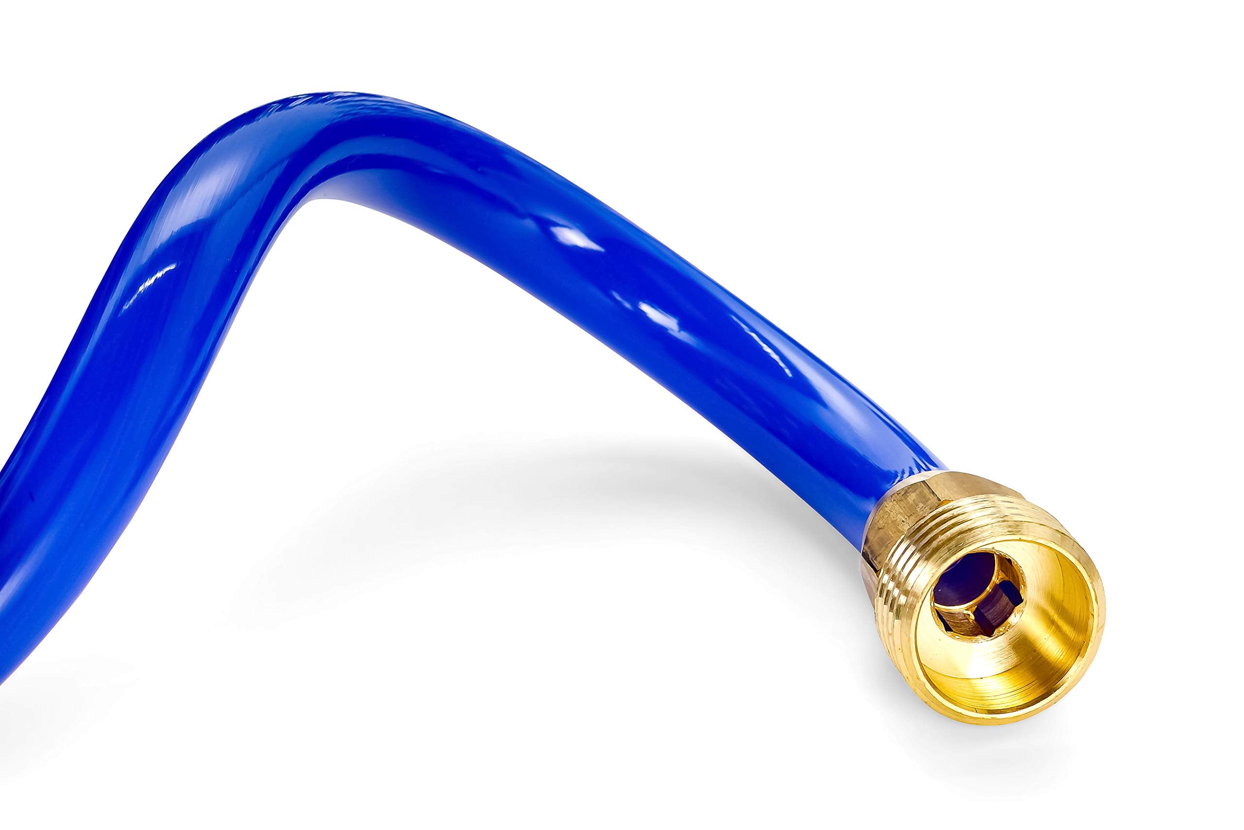 40’ Coiled Camco Water Rust Resistant Brass Fittings, Hose Design Prevents Kinking and Tangling, for Car Washing and Gardening (41985), Blue