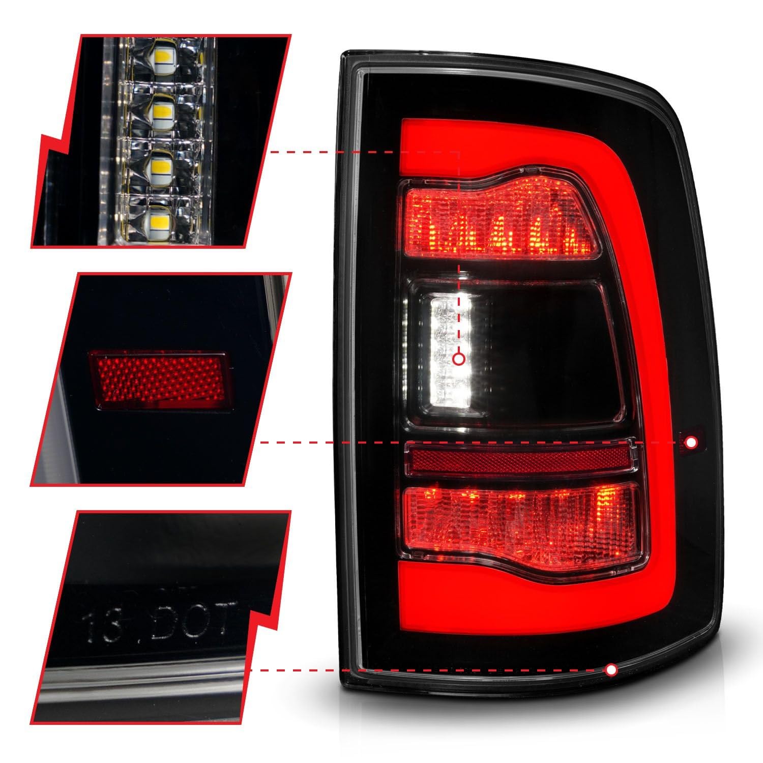 09-18 Dodge Ram 1500 ANZO Sequential LED Taillights Smoke Black