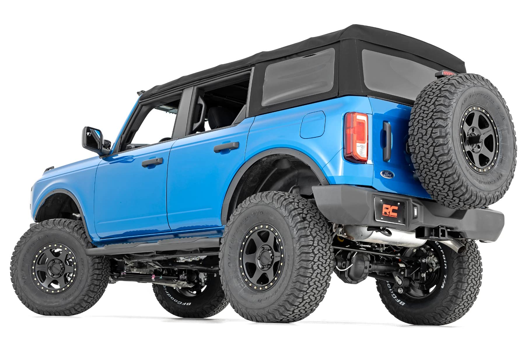 Oval Nerf Step Bars Rough Country for Ford Bronco (2021-2025) 4-Door - OEM Style Rails with Built-in Side Steps