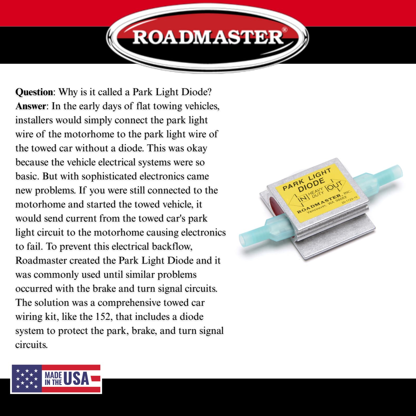 Park Light Diodes Roadmaster 690 Pack of 1 Compatible with Towed Vehicle Lighting Systems | Prevents Electrical Feedback Between Motorhome and Towed Vehicle Lighting Systems