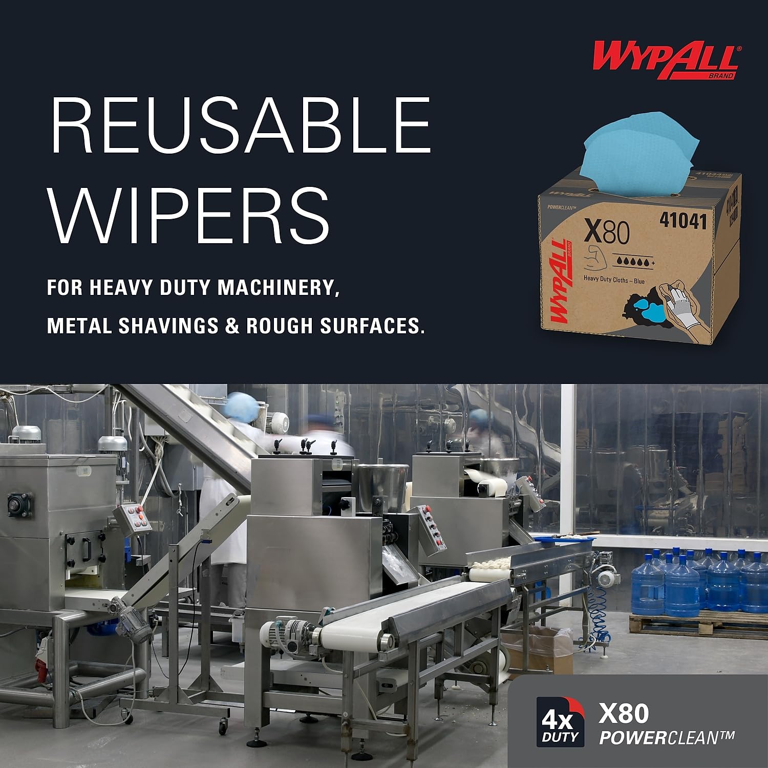 WypAll Kimberly-Clark 41041 X80 Wipers, BRAG Box, HYDROKNIT, Blue, 12 1/2 x 16 4/5, 160 Wipers/Carton