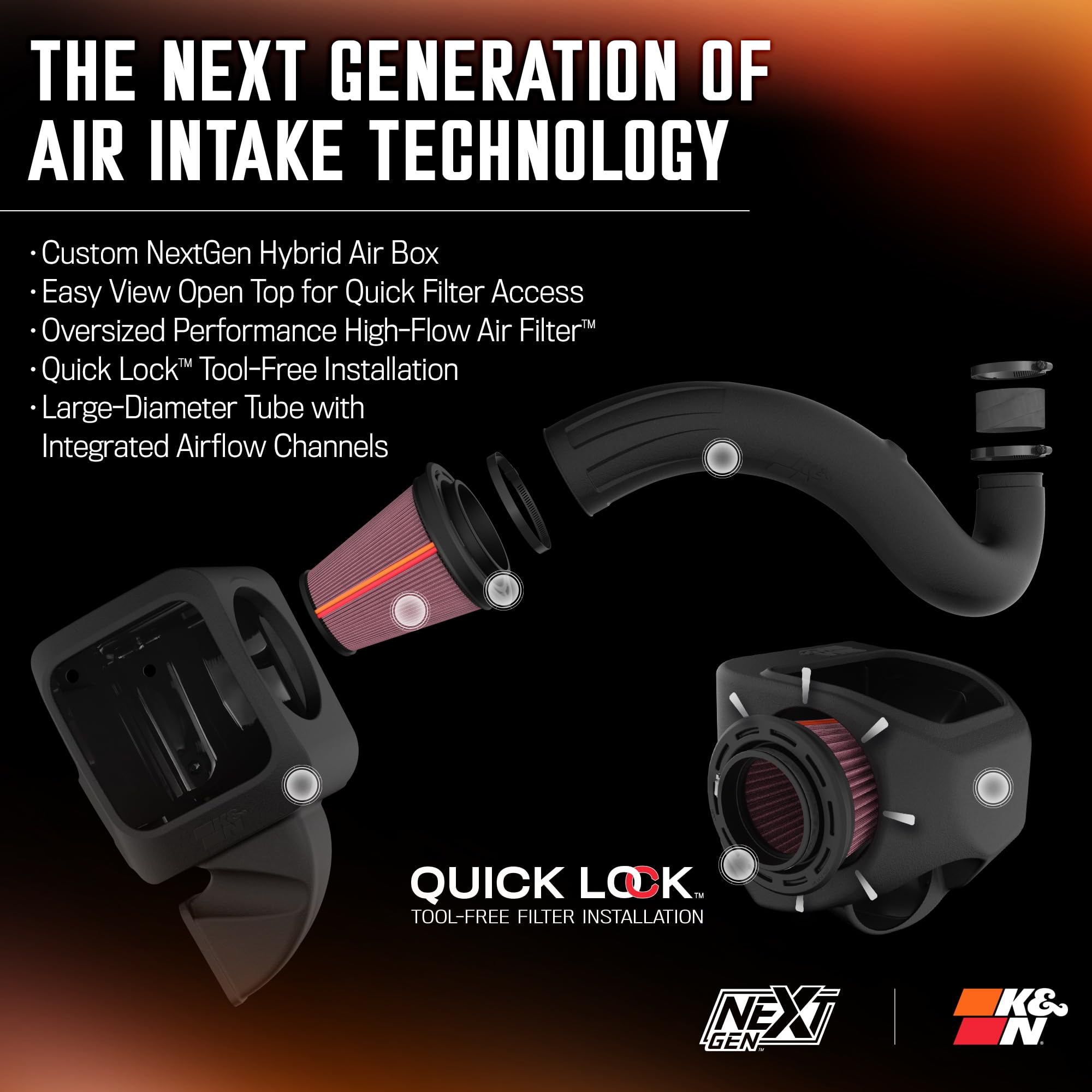 NextGen K&N Cold Air Intake System: High-Flow Cotton Filter: Compatible with 2013-2024 RAM 1500, 1500 Classic; 50-1564