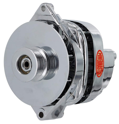 Alt GM CS144 Powermaster Chrome 200A 6 grv Pulley/Baffle Str MTG Threaded MTG Ear 1-Wire or OE Hookup