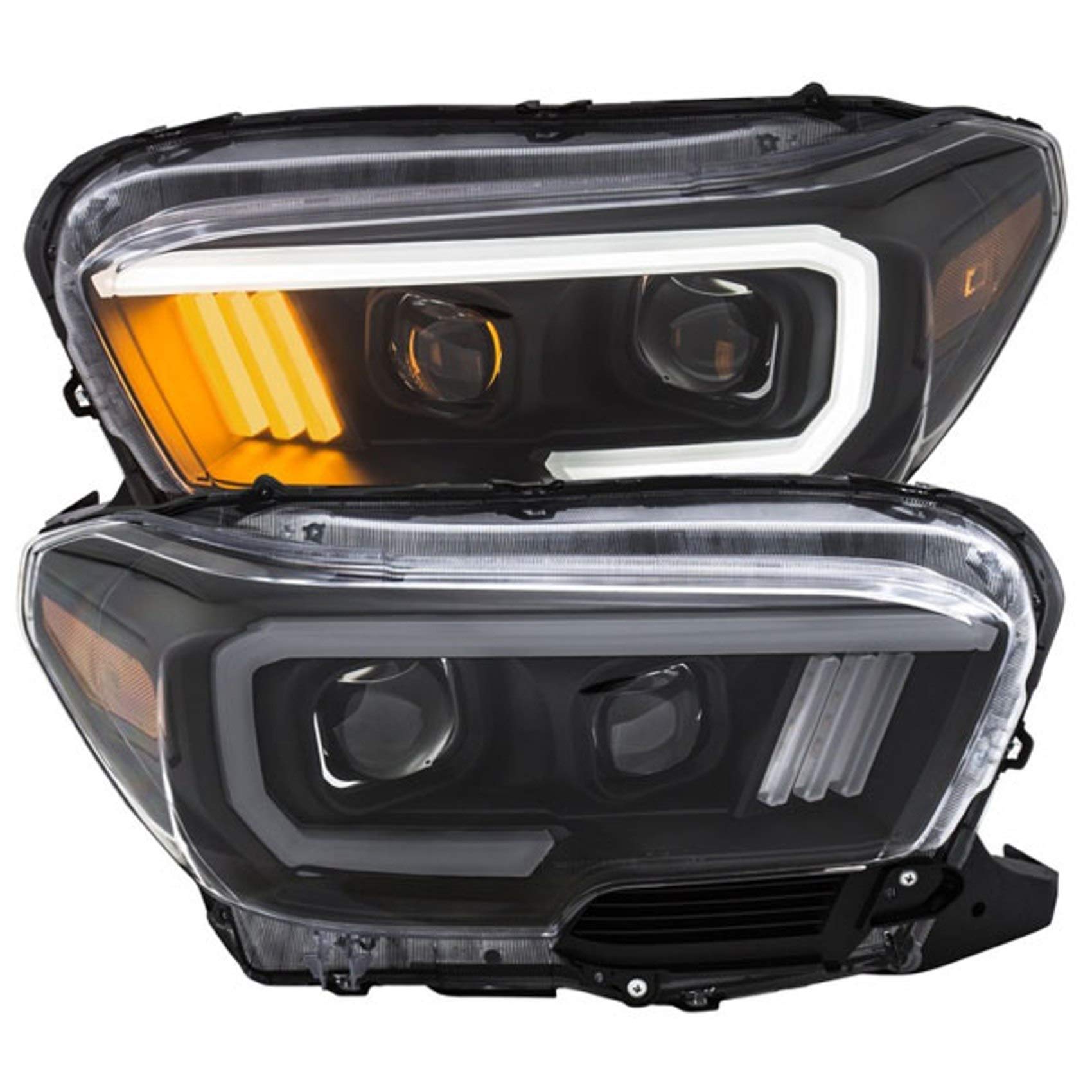 Projector Headlight Set Anzo USA 111379 Clear Lens Black Housing Plank Style Black/Amber w/LED DRL Pair