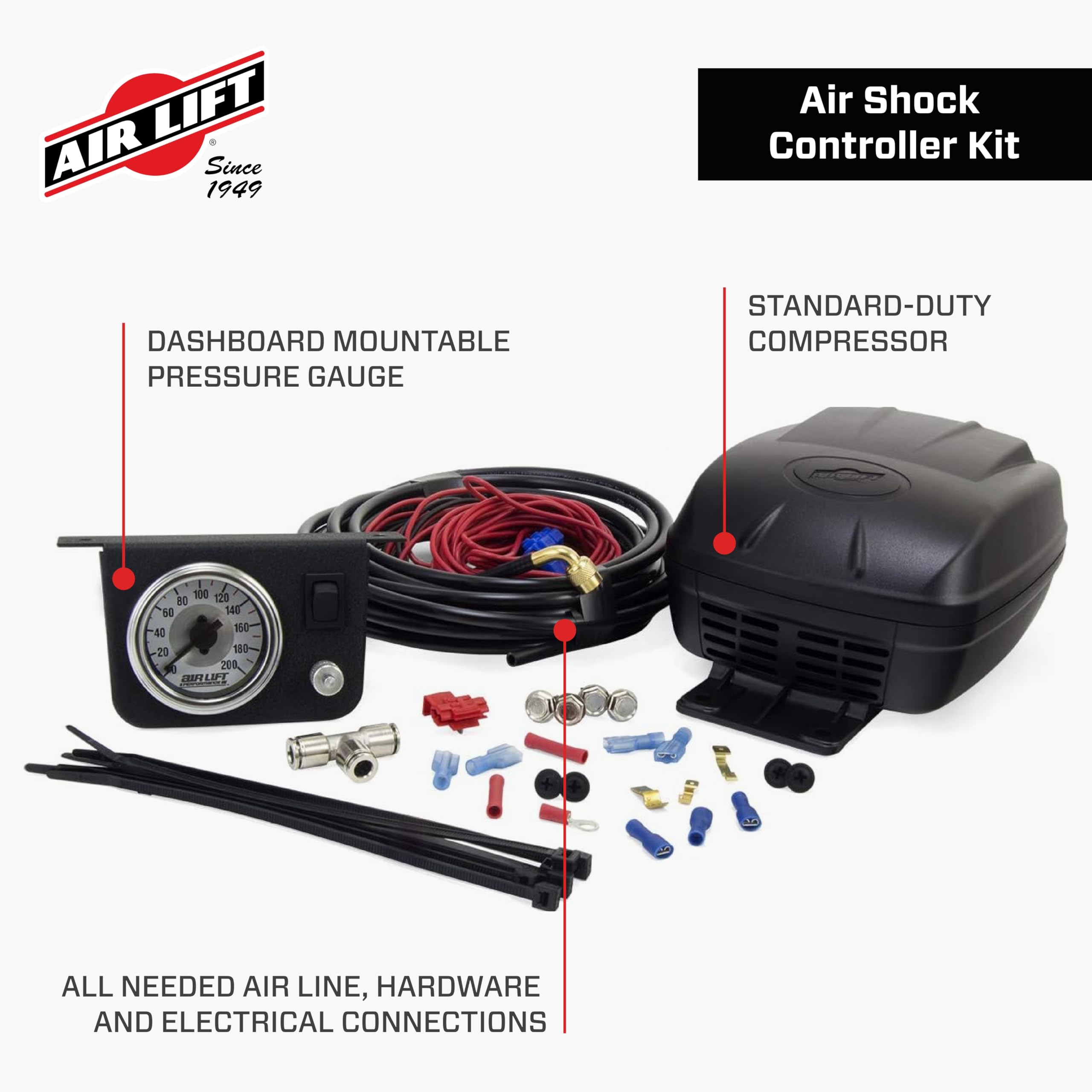 Air Lift Air Compressor and Pressure Gauge - Air Shock Controller 25804