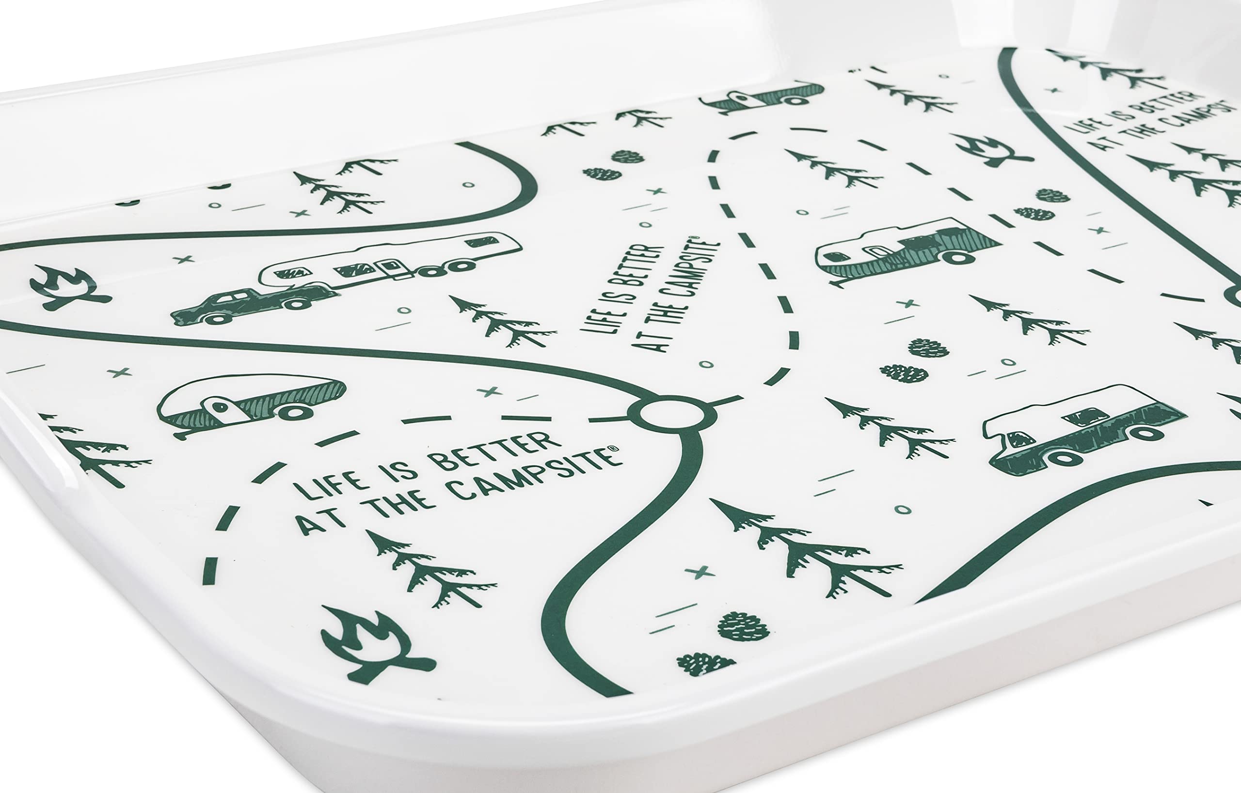 Camco Melamine RV Serving Tray is Better at The Campsite - Features RV & Map Themed Design - Great for Kitchen Prep, Picnics, Grilling, and More - Serving Platter is Dishwasher Safe (53488)