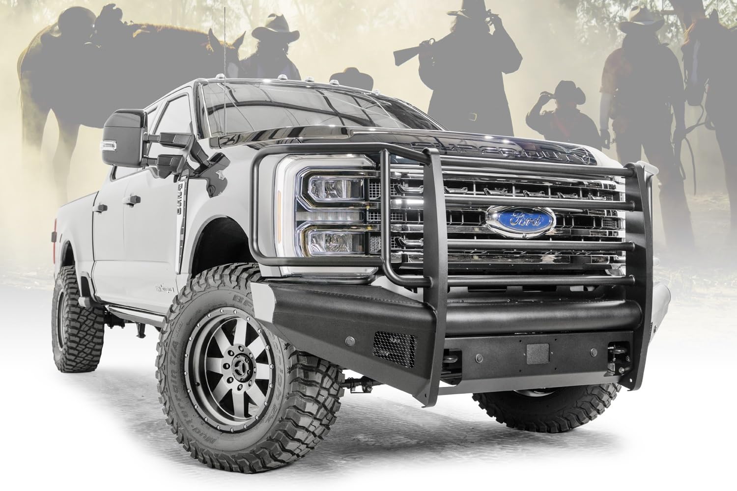 Fab Fours Elite Front Bumper FS23-Q5960-1 fits 2023 Ford F-350 Super Duty - Black Steel - w/Full Grill Guard - Sensor Compatible - Black Matte