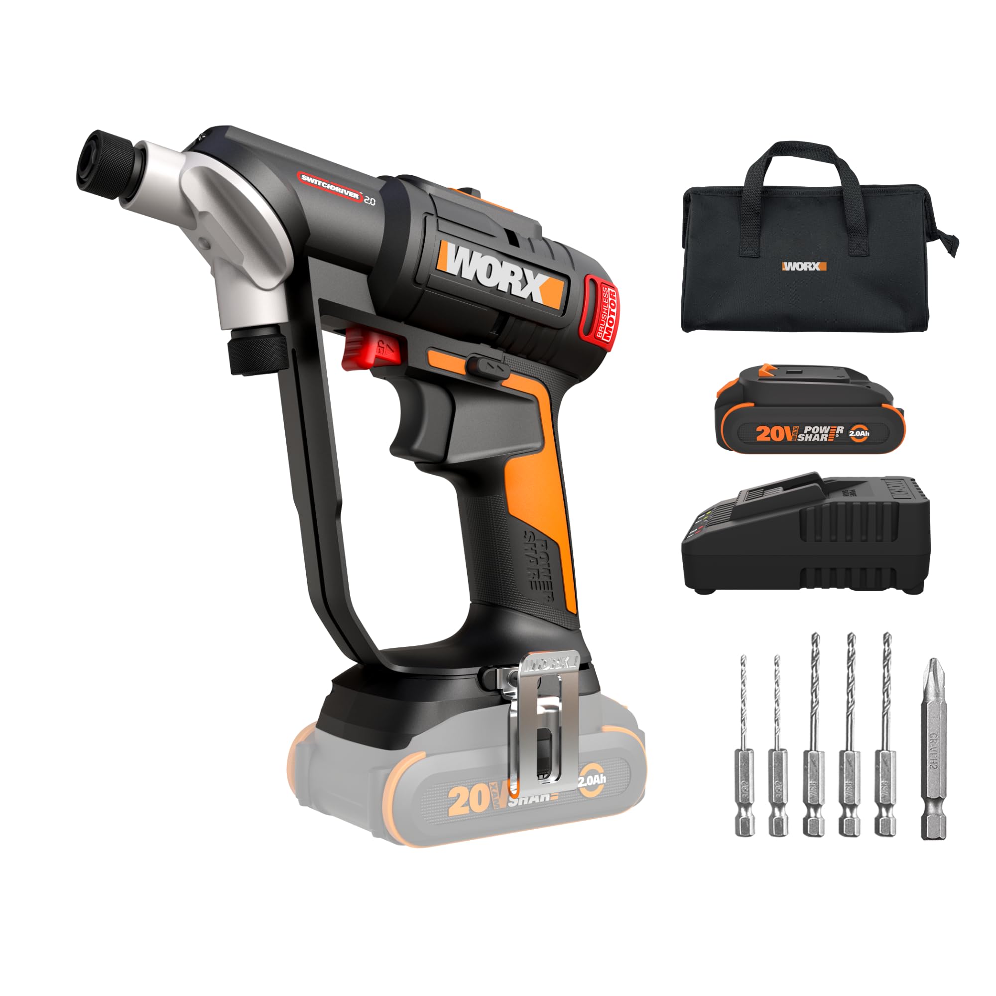 WORX 20V Cordless Drill Driver, 445 in·lb Brushless Power Drill Driver, Powerful Drilling and Driving, 2-in-1 Design, Intelligent Digital Display, Battery and Charger Included, PowerShare