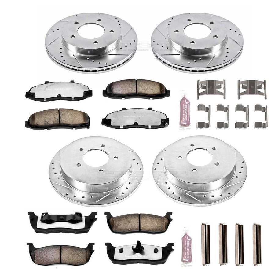 Power Stop K1867-36 Z36 Truck & Tow Front and Rear Brake Kit, Carbon Fiber Ceramic Brake Pads and Drilled/Slotted Brake Rotors For Ford F-150 1999-2000 [Model Specific]