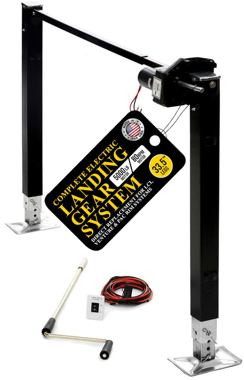 5th Wheel Electric Stromberg Carlson Landing Gear with 5,000 lb Capacity, Weld-On Steel Construction, IP Rated Switch, Trailer Jack Stand, RV Jacks & Stabilizers - 80 RPM, 33.5” Legs, Black