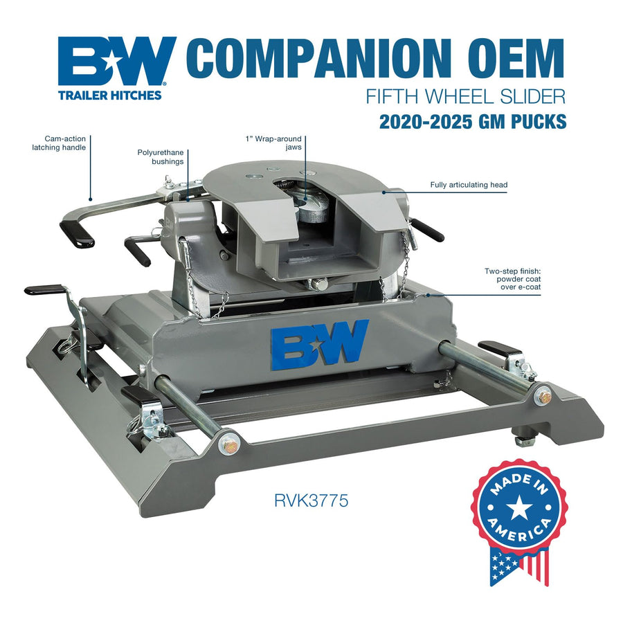 B&W Trailer Hitches Companion Fifth Wheel Slider OEM Hitch - Compatible with 2020-2026 Chevrolet/GM OEM Puck System - RVK3775