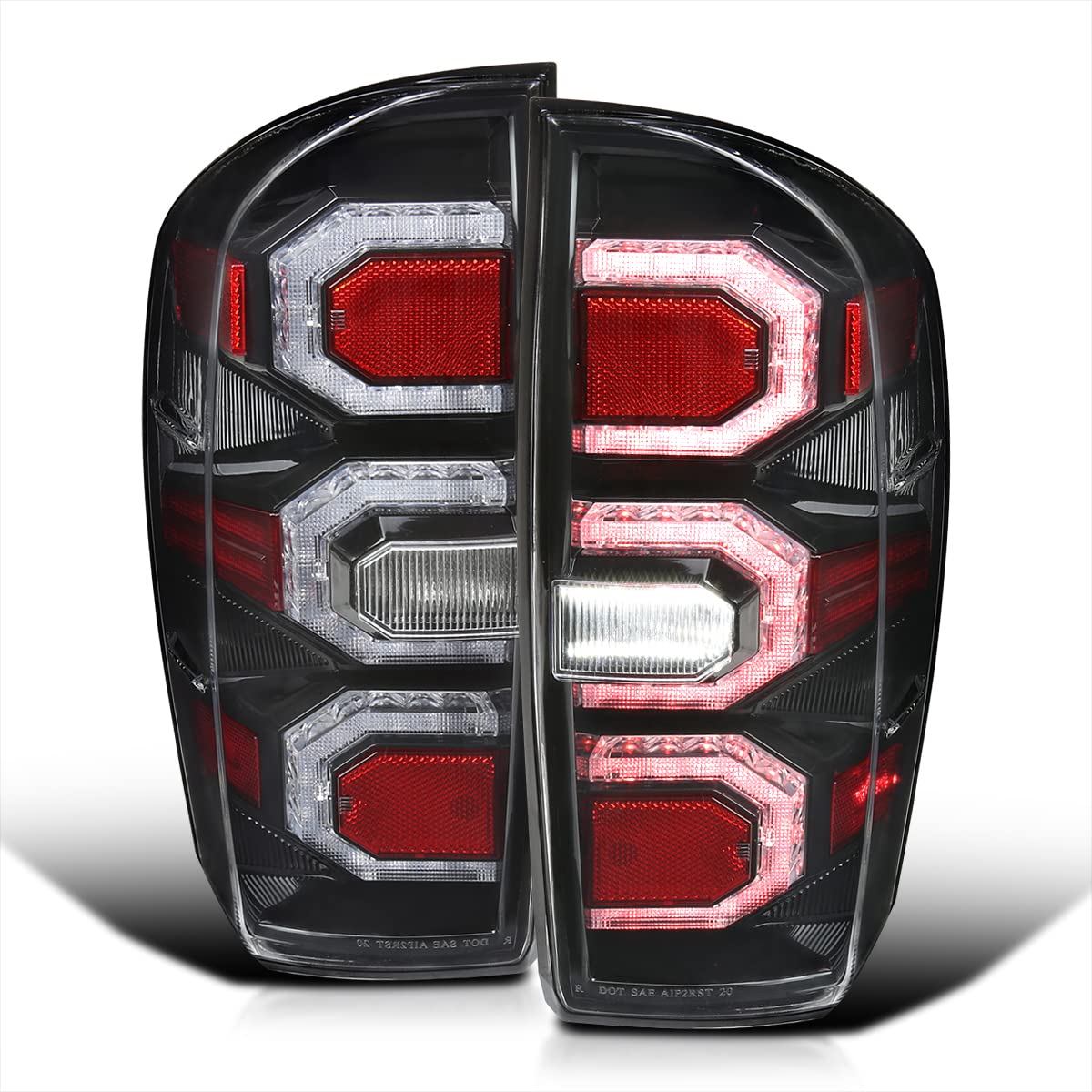 Spec-D Tuning Clear Lens Jet Black Housing LED Tail Lights w/Sequential DRL Strips Compatible with 2016-2022 Toyota Tacoma, Left + Right Pair Assembly