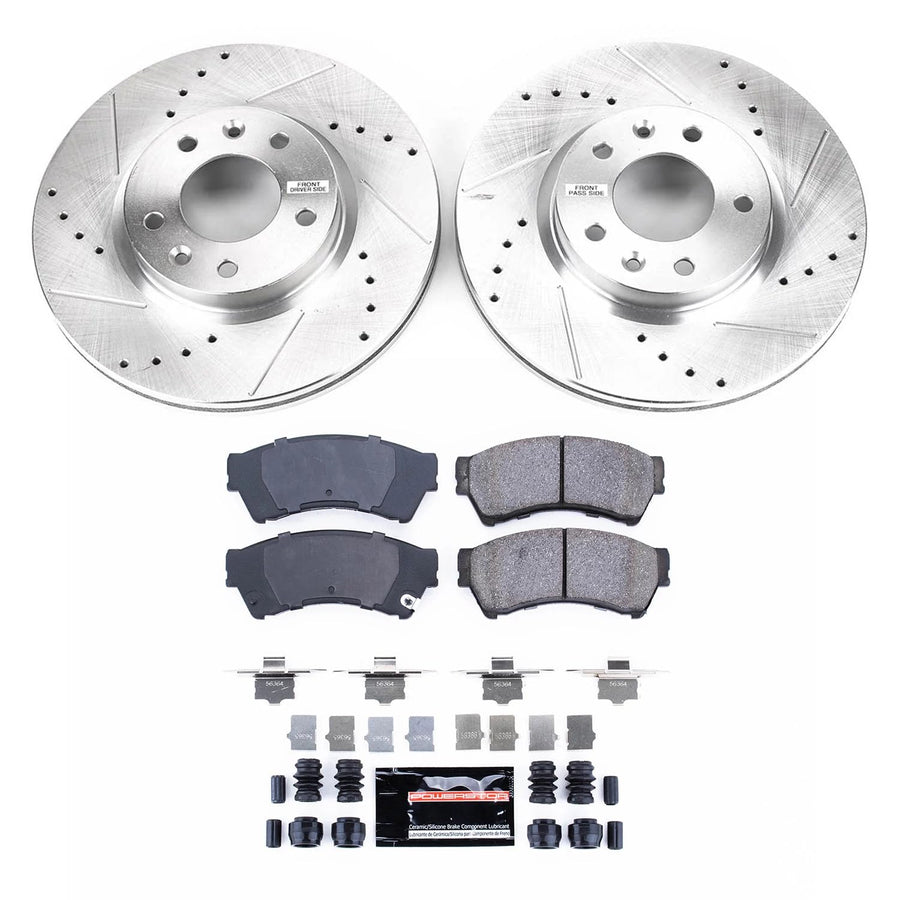 Power Stop K199 Z23 Carbon Fiber Brake Pads with Drilled & Slotted Brake Rotors Kit For Ford Fusion, Lincoln MKZ, Lincoln Zep, Mazda 6, Mercury Milan [Model Specific]