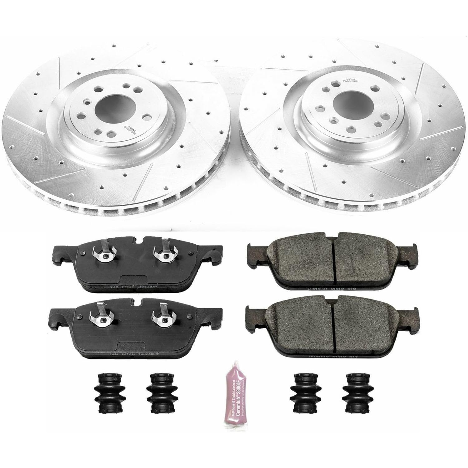 Power Stop K6900 Front Brake Pads Z23 Carbon Fiber with Drilled & Slotted Brake Rotors Kit For Mercedes-Benz GLE450 AMG 2016, Mercedes-Benz GLS550 2017-2018 [Model Specific]