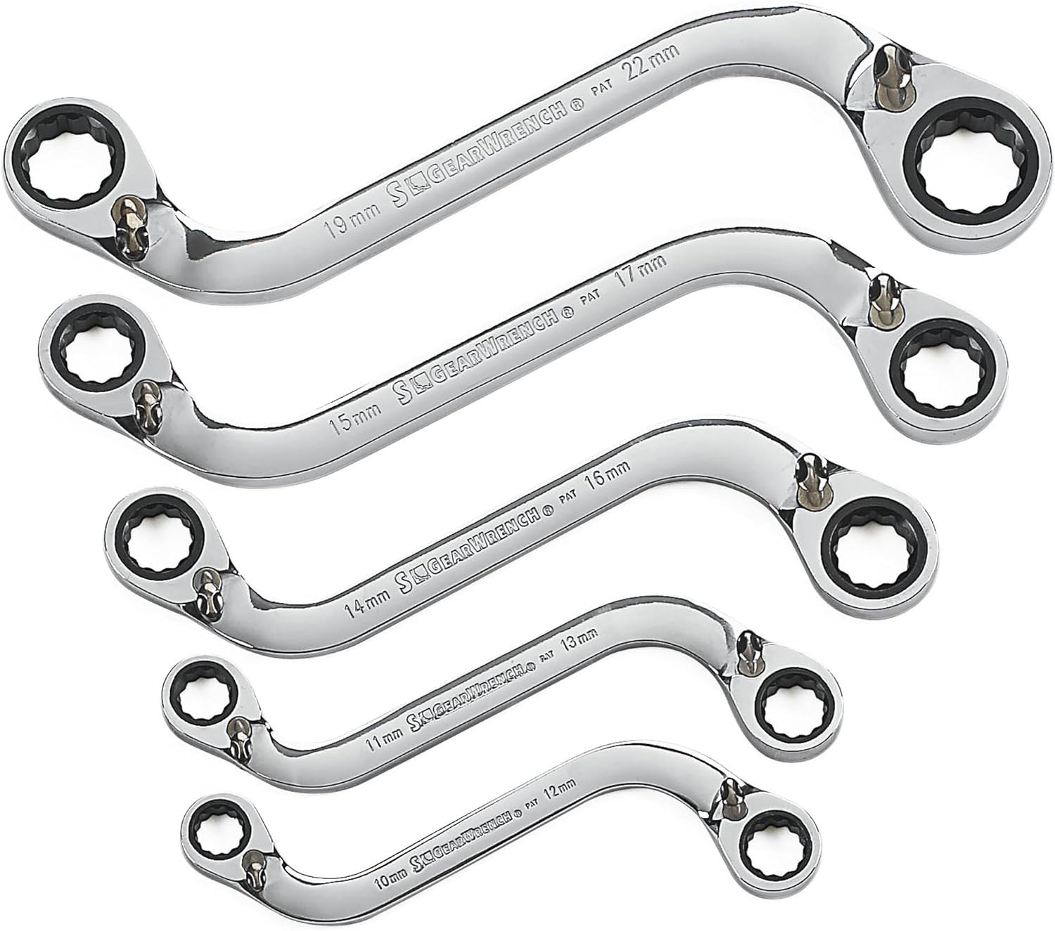 5 Pc. GEARWRENCH 12 Pt. Reversible S-Shape Double Box Ratcheting Wrench Set, Metric - 85299
