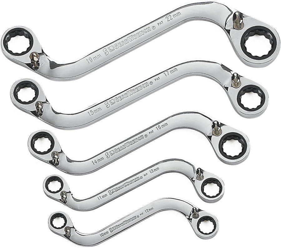5 Pc. GEARWRENCH 12 Pt. Reversible S-Shape Double Box Ratcheting Wrench Set, Metric - 85299