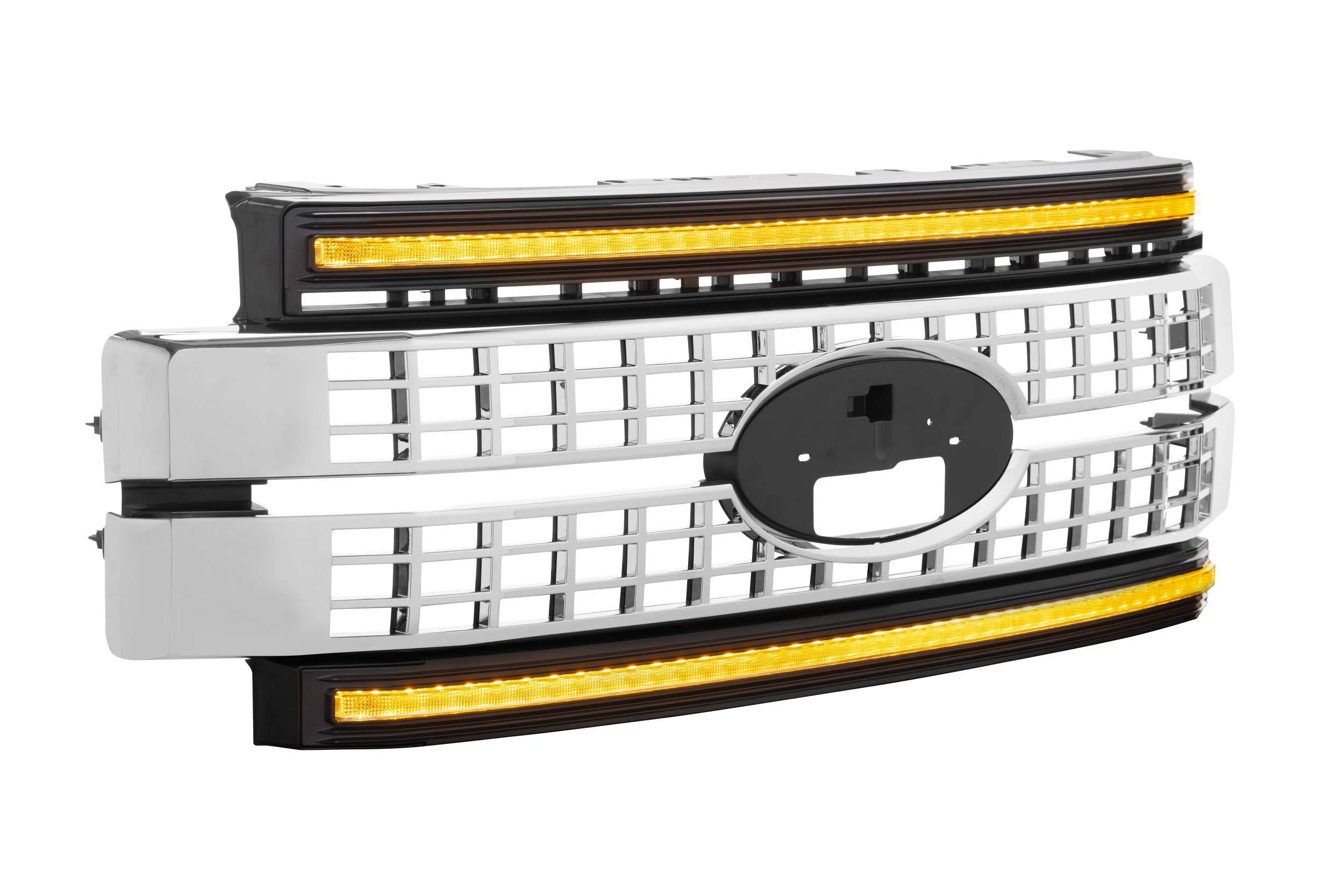 Ford Superduty Morimoto XBG LED DRL Grille Fits 17-19, Plug and Play Chrome Grille with Amber LED DRL (XBG08)