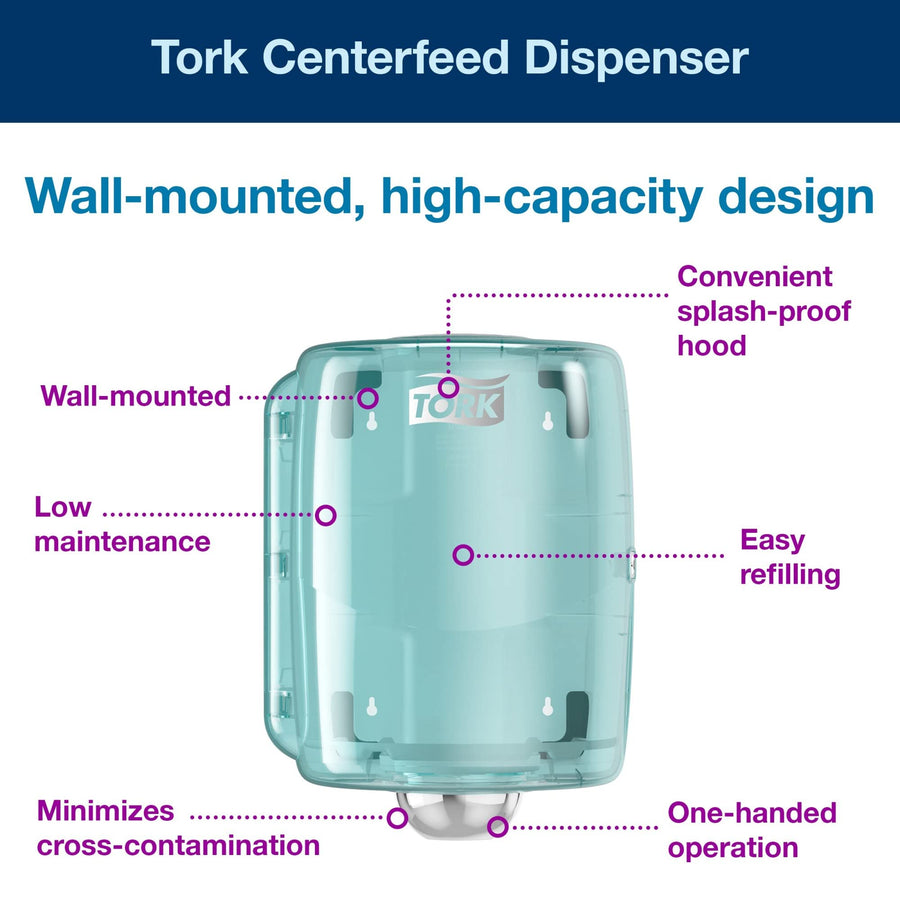 Tork Centerfeed Maxi Roll Dispenser Aqua/White W2, High Capacity, Performance Range, 653020