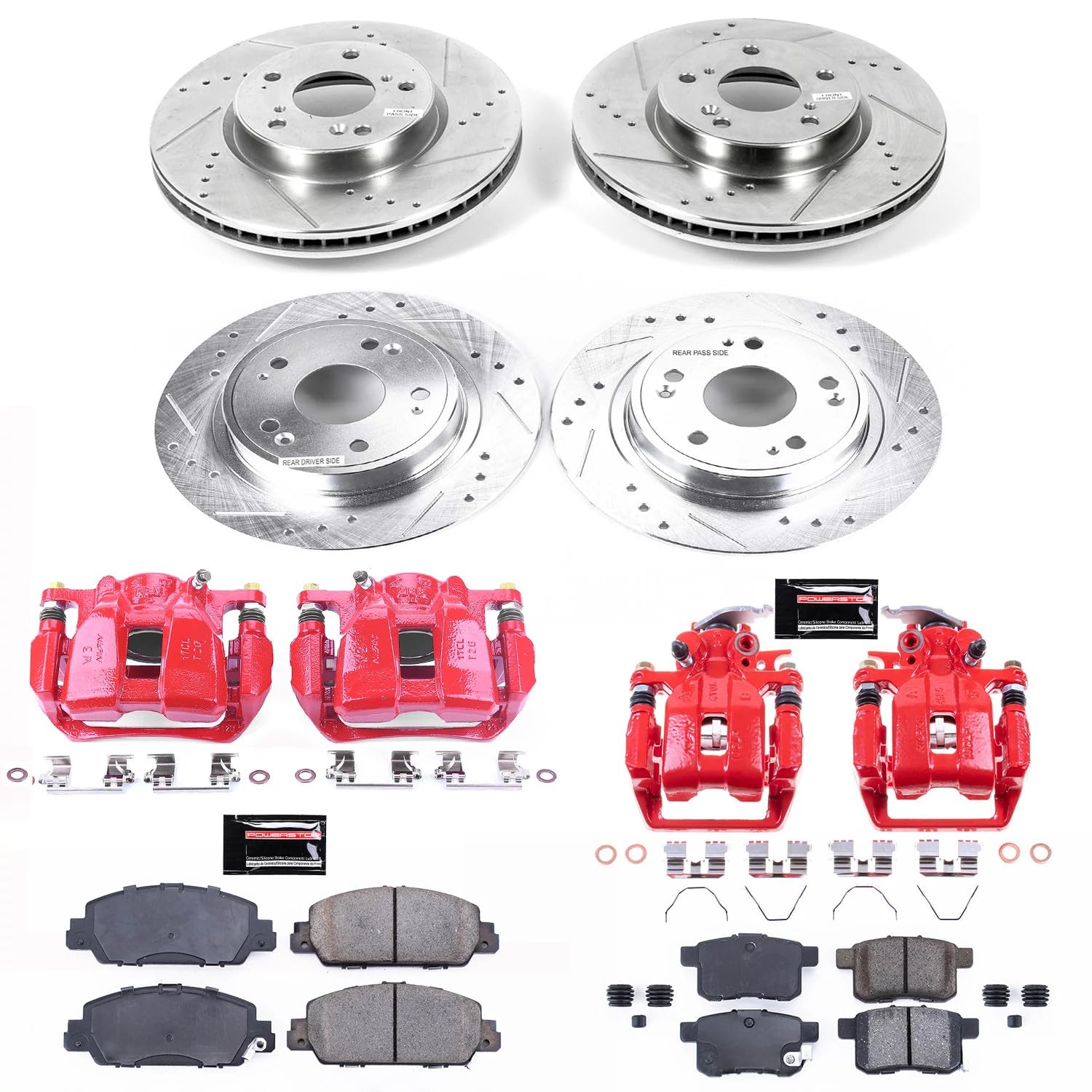 Power Stop KC6516, Front and Rear Z23 Daily Driver Brake Caliper Kit-Drilled/Slotted Rotor, Brake Pads & Calipers For Honda Accord 2013-2017 [Model Specific]