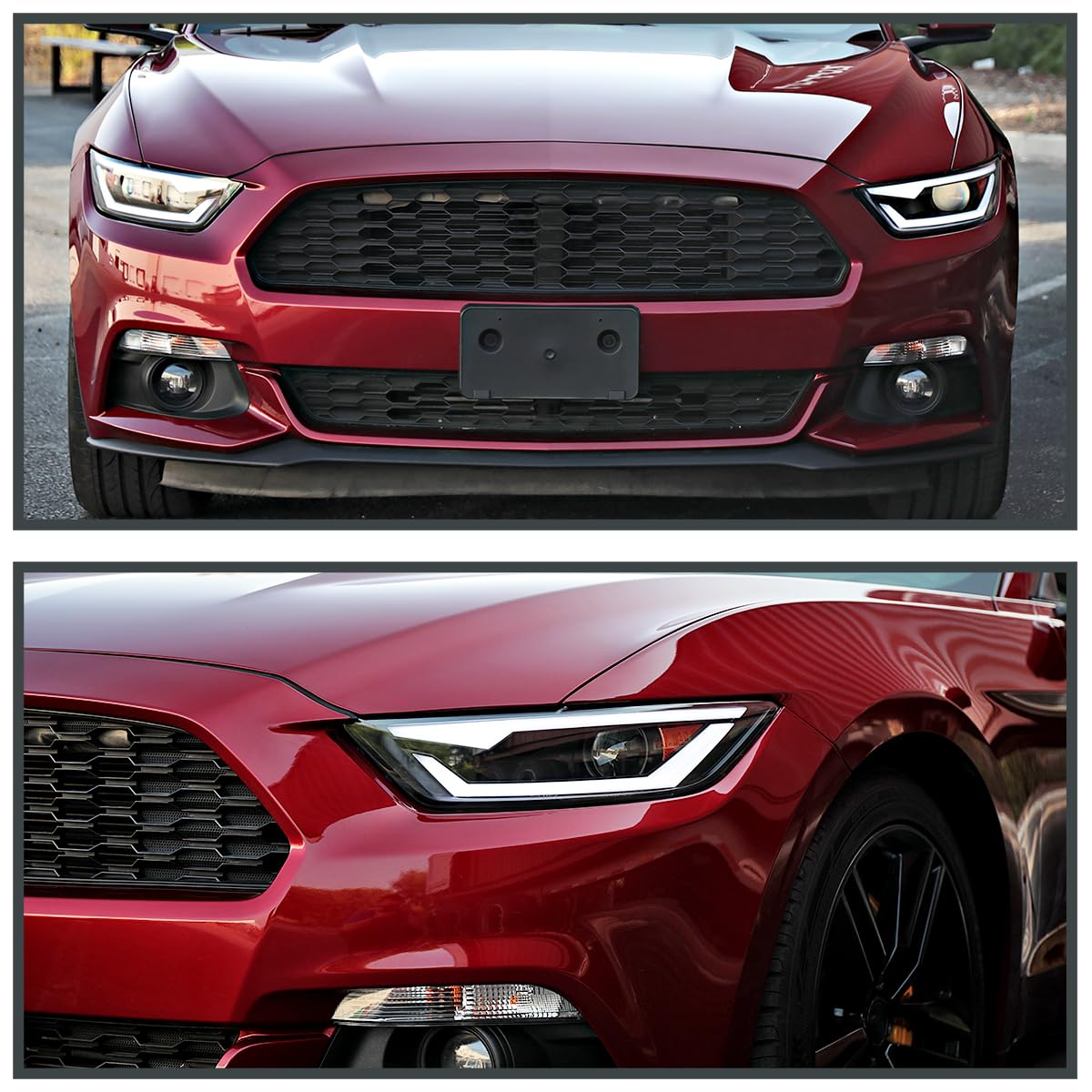 HID/Xenon Projector Headlights SPEC-D TUNING w/Fiber Optic Sequential Switchback LED Strip, Startup Animation Compatible with 2015-2017 Ford Mustang Models, Left + Right Pair Headlamps Assembly