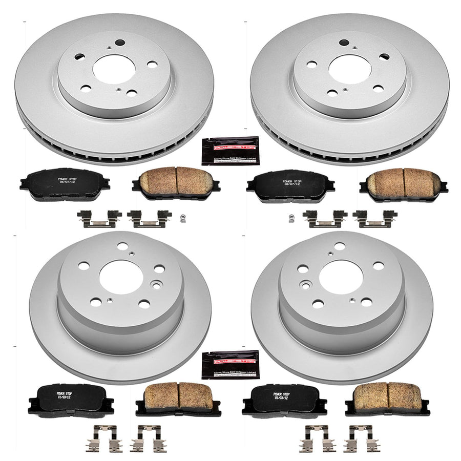 Power Stop Coated Brake Rotor CRK2413 & Ceramic Brake Pads- front & rear For Toyota Camry 2005-2006 [Vehicle Specific]