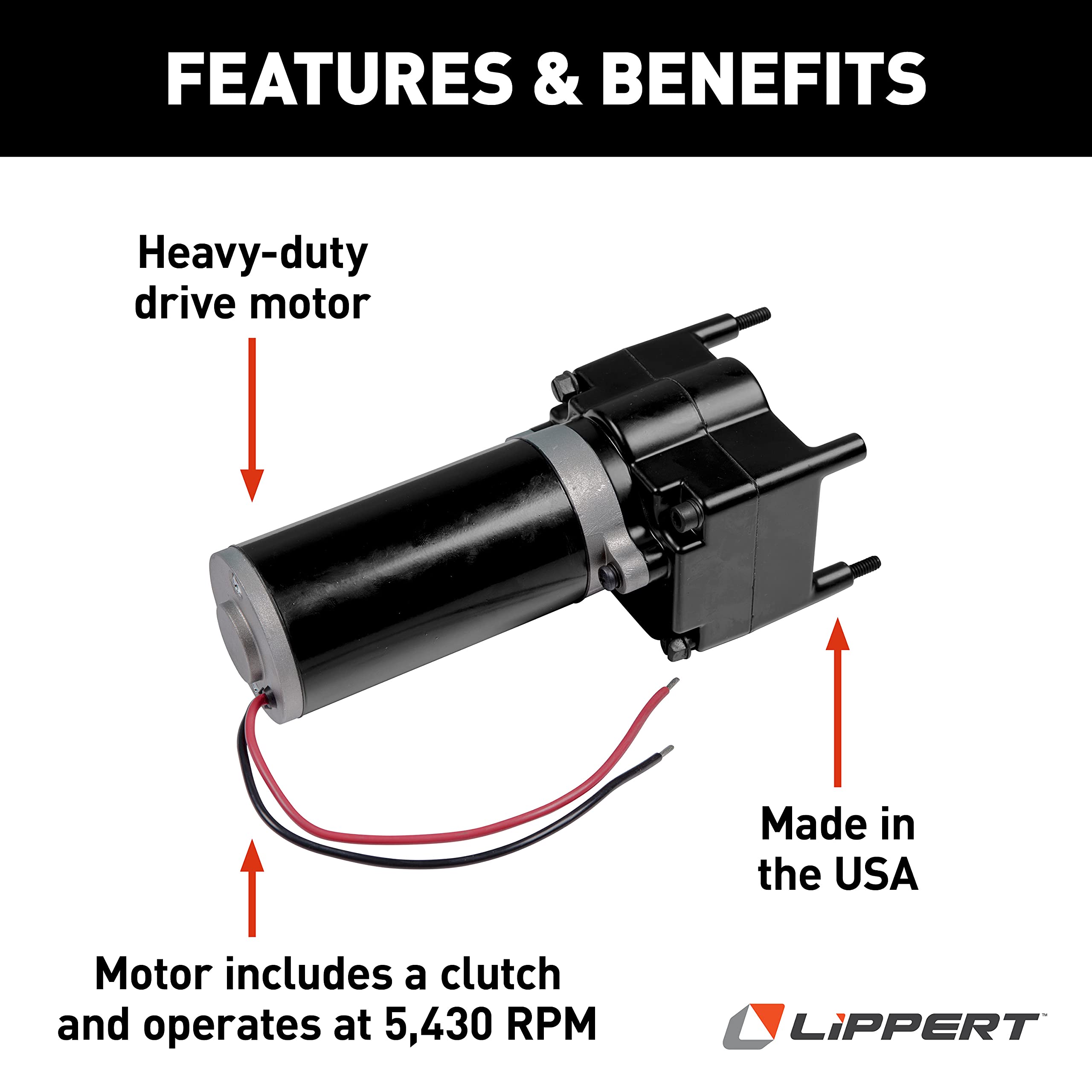 Lippert Replacement Ground Control 2.0 RV Electric Automatic Leveling System Heavy-Duty Drive Motor with Clutch, 5,430 RPM - 241795