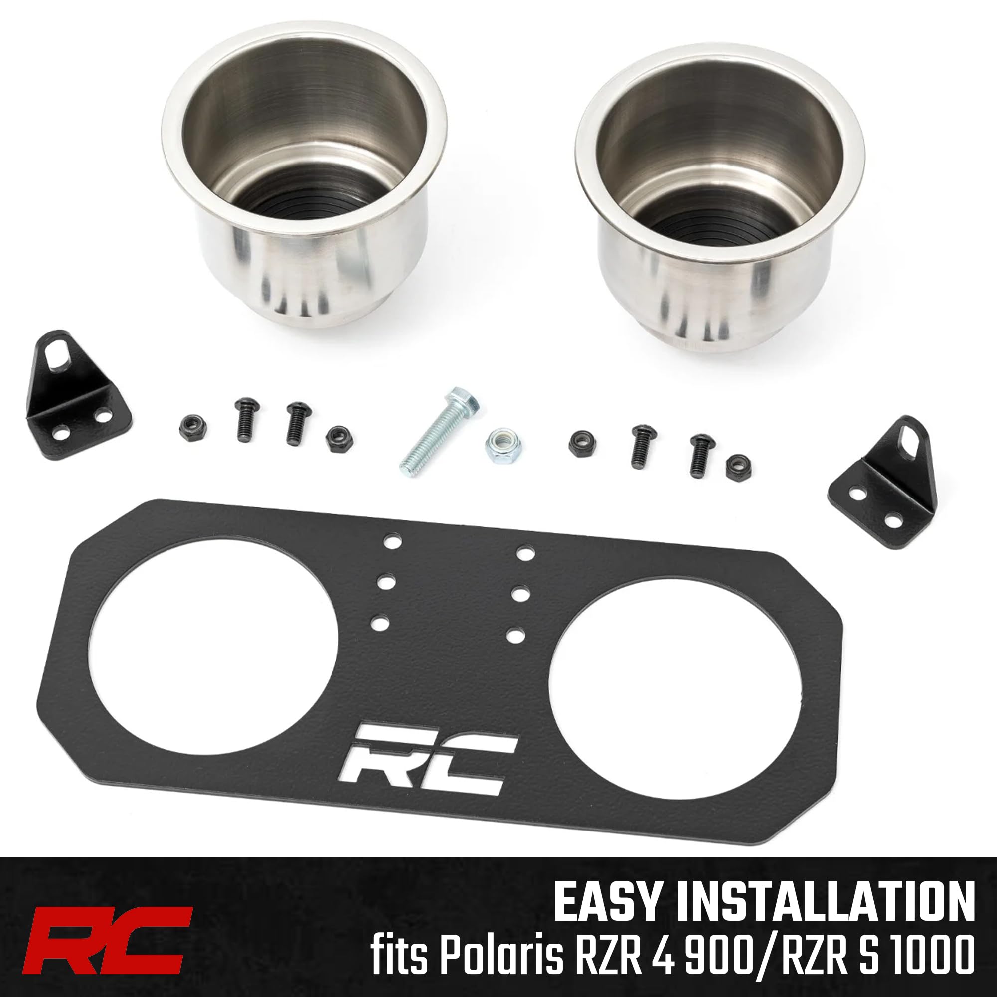 Rough Country Dual Cup Holder Passenger Grip Handle for Polaris RZR 4 900 / RZR S 1000 - Stainless Steel, Trail-Ready Drink Mount