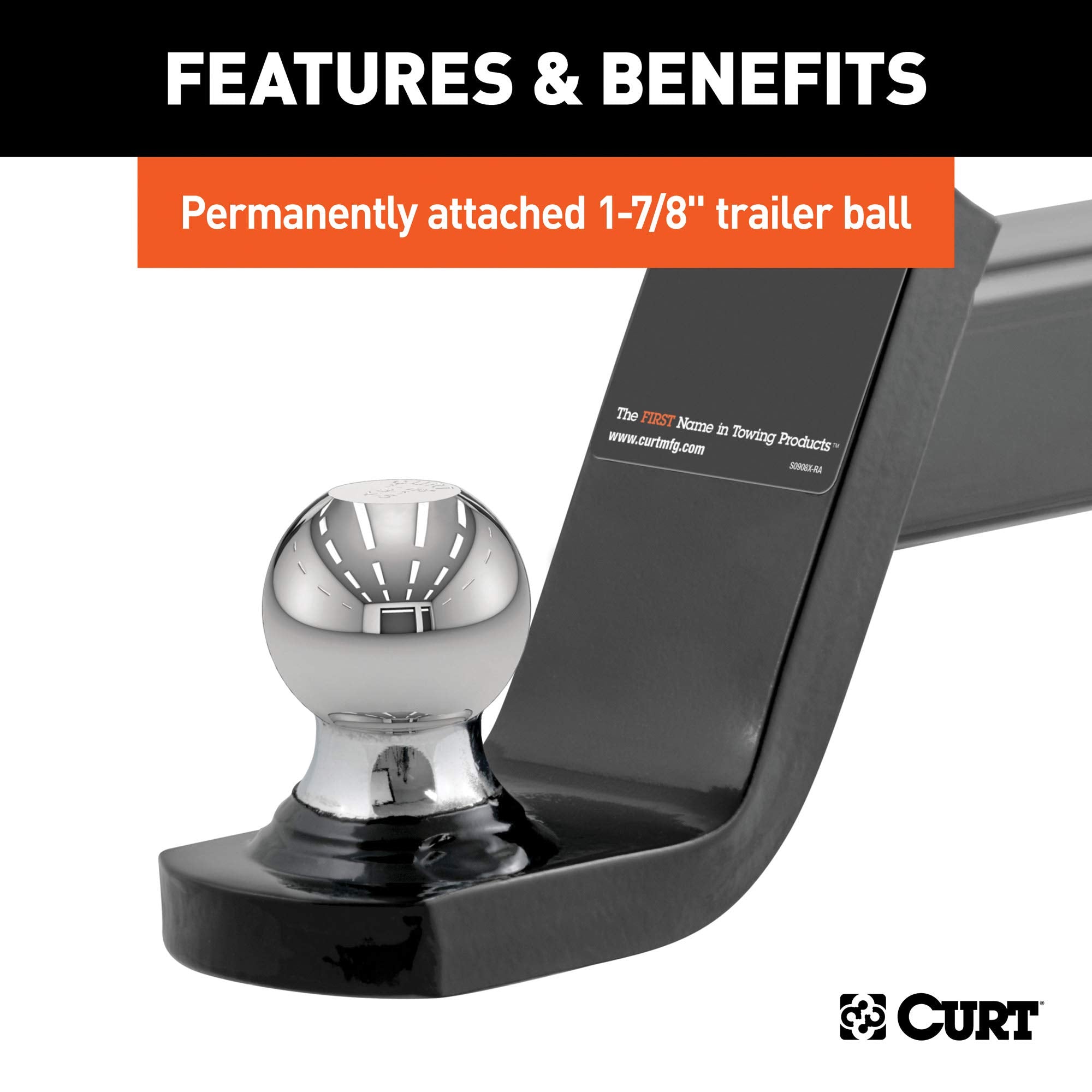 CURT Fusion Trailer Hitch Mount with 1-7/8-Inch Ball & Pin, 2-Inch Receiver Fits, 5,000 lbs, 4-Inch Drop