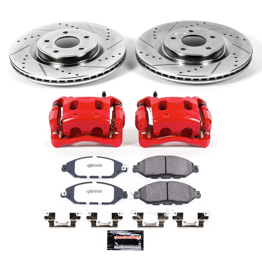 Power Stop Front Z36 KC6496-36 Brake Pad and Rotor Kit with Red Powder Coated Calipers For INFINITI J, INFINITI QX60, Nissan Murano, Nissan Pathfinder [Model Specific]