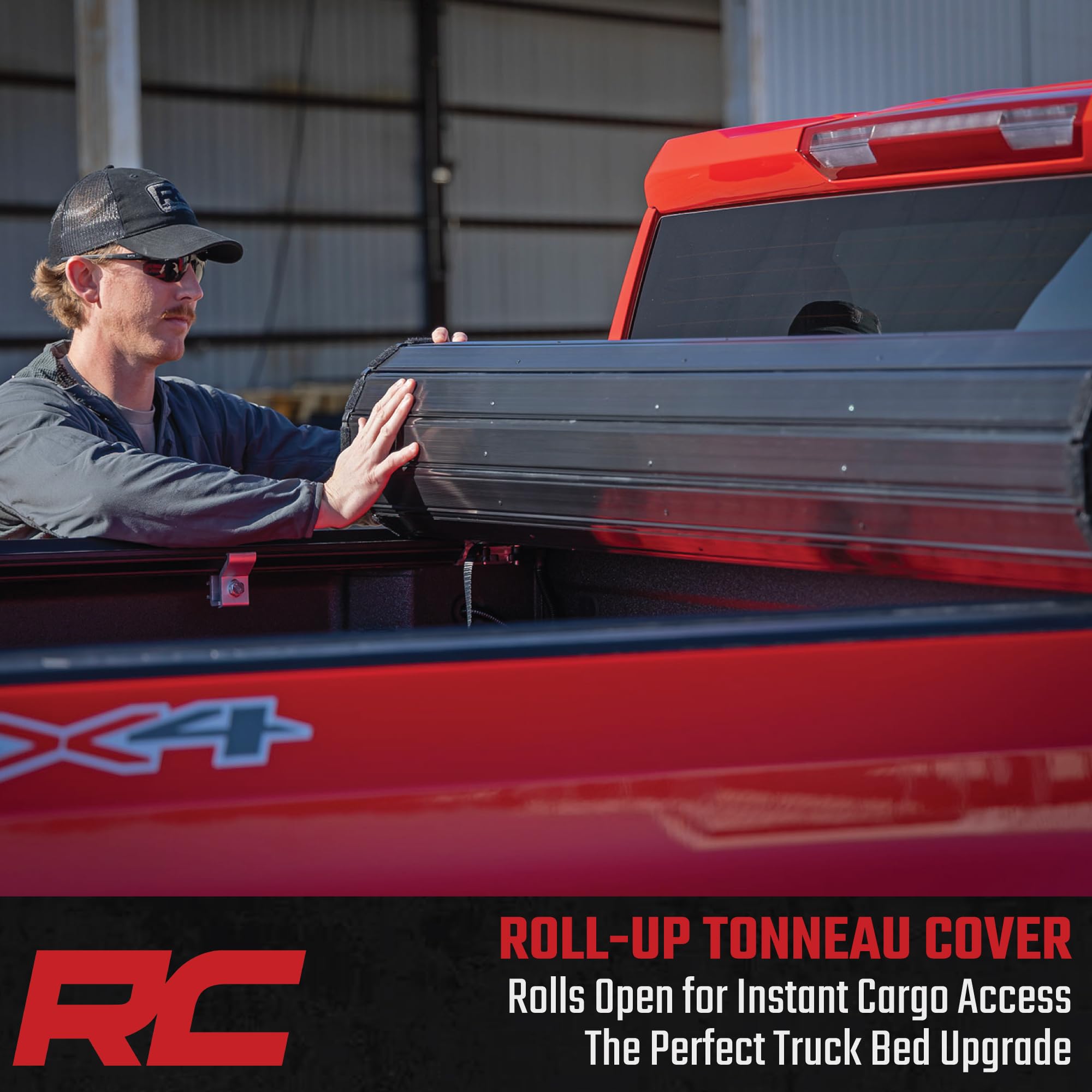Rough Country Tonneau Cover Hard Roll-Up for Chevy Silverado & GMC Sierra 1500 (2019-2026) - Aluminum Truck Bed Cover, Fits 5'10 Bed Short Bed