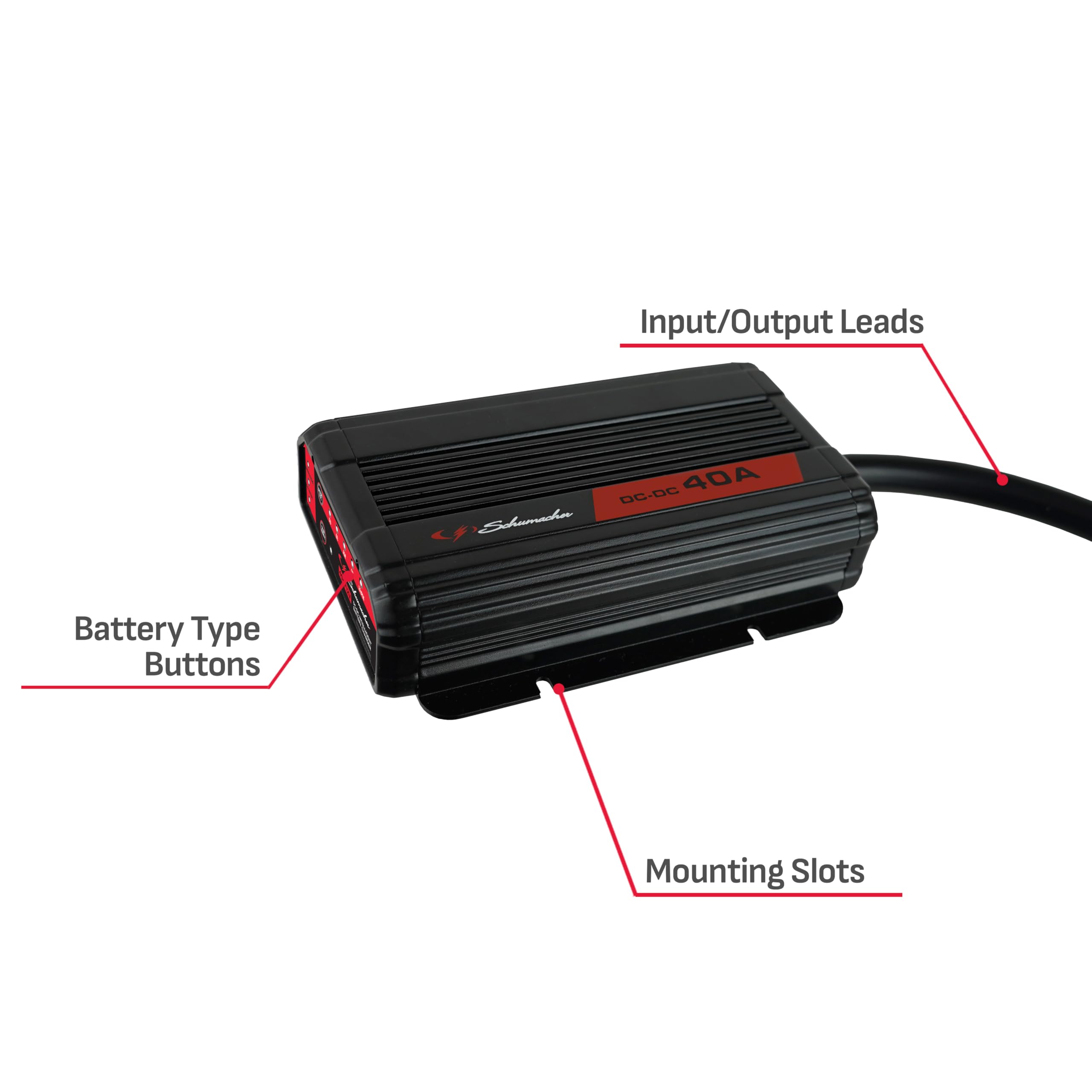 Schumacher Electric Smart Battery Charger and Maintainer SDC371 - 40A 12V DC-DC Charger - Standard, AGM, Gel, Calcium & Lithium Battery Charger - Use with Solar Panels or Vehicle Alternator