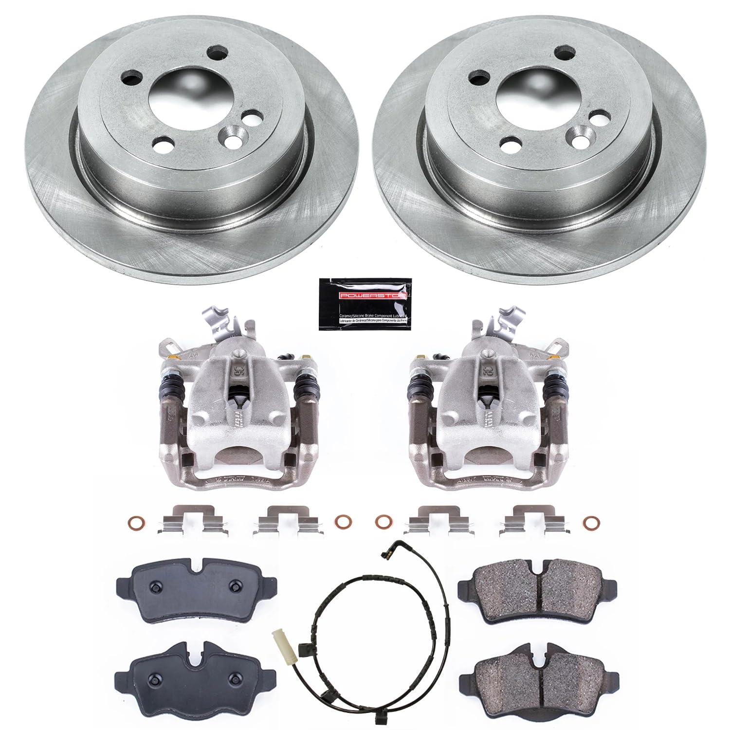 Power Stop KCOE6281 Rear Brake Kit-Drilled/Slotted Rotors, Ceramic Brake Pads & Calipers Stock Replacement For Mini Cooper 2007-2010 [Model Specific]