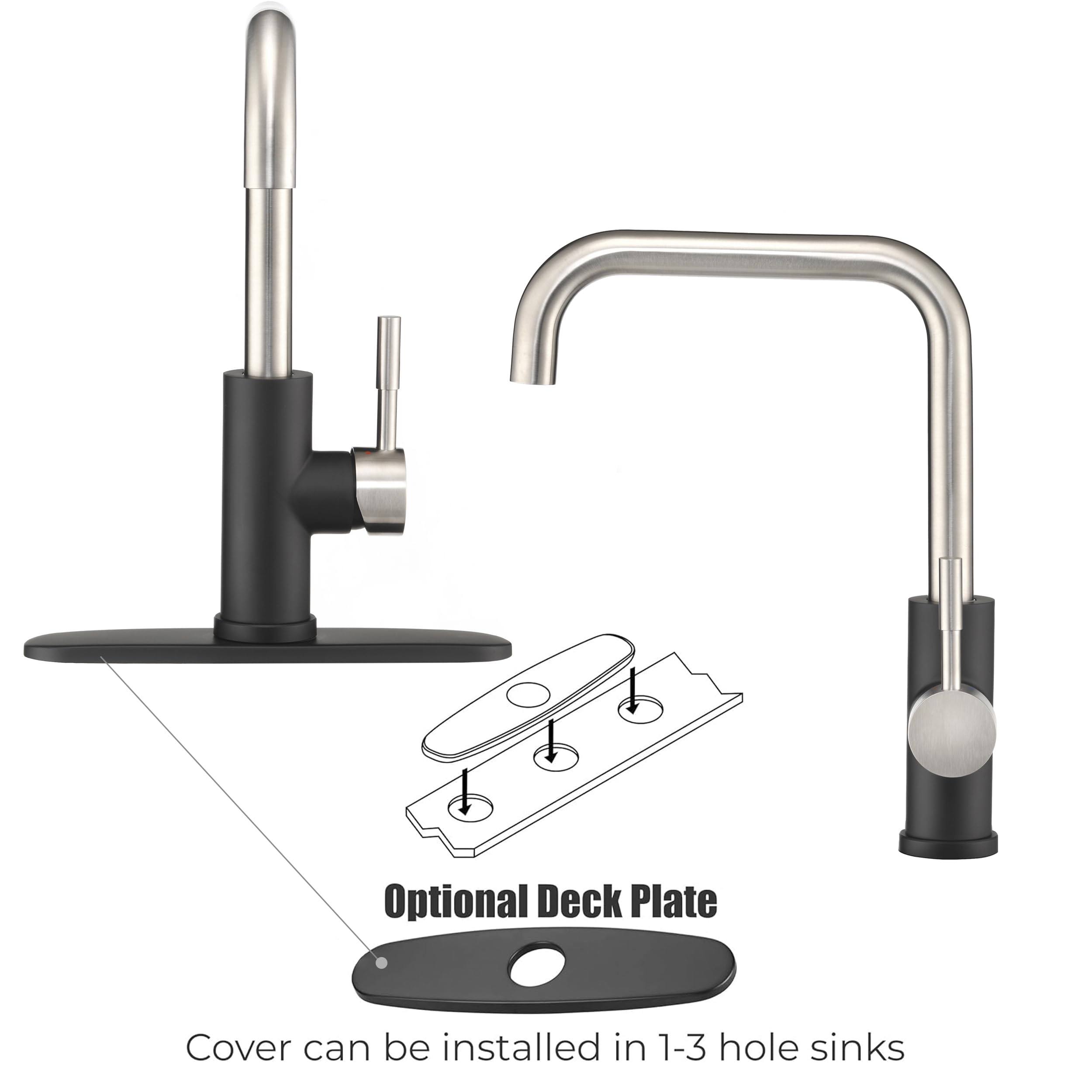 Dura Faucet Squared-Arc RV Single Handle Kitchen Sink Faucet - Optional Deck Plate (Matte Black/Brushed Satin Nickel)