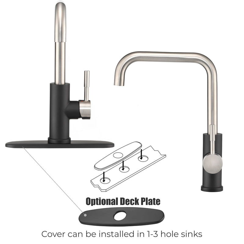 Dura Faucet Squared-Arc RV Single Handle Kitchen Sink Faucet - Optional Deck Plate (Matte Black/Brushed Satin Nickel)