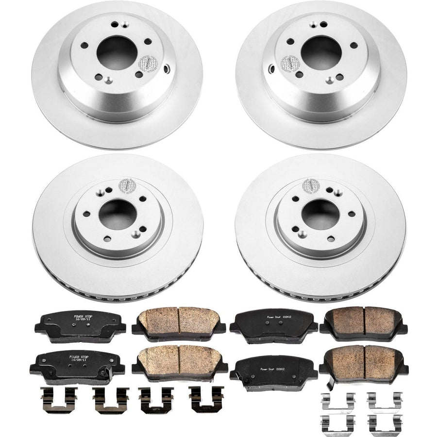 Power Stop Coated Brake Rotor and Ceramic Brake Pads CRK7063- Front & Rear For Kia Sorento 2016-2020 [Model Specific]