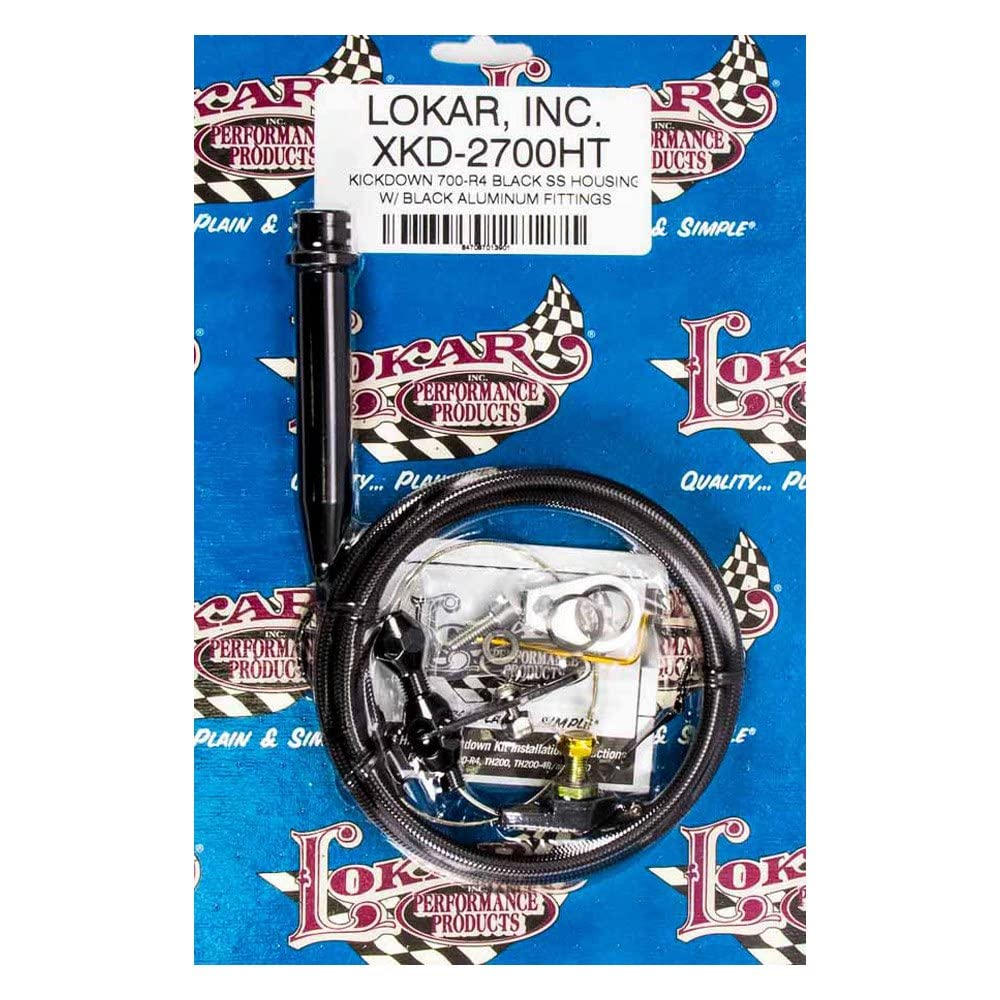 Kickdown Cable Kit Lokar XKD-2700HT with Black Stainless Steel Housing and Black Aluminum Fittings for GM 700-R4 Transmission