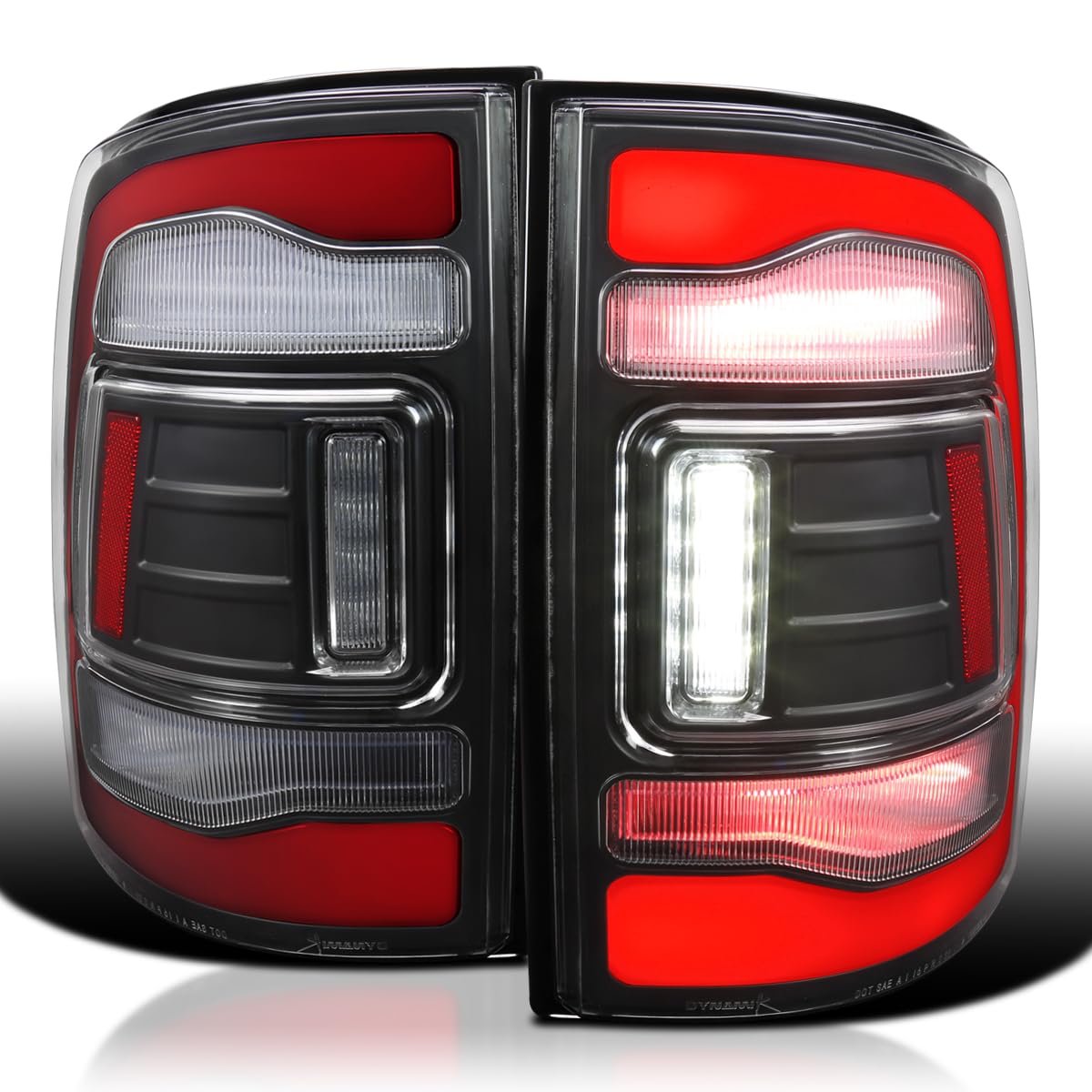 Spec-D Tuning LED Black Tail Lights w/Red Light Bar Compatible with 2009-2018 Dodge Ram 1500 2500 3500, Left + Right Pair Assembly
