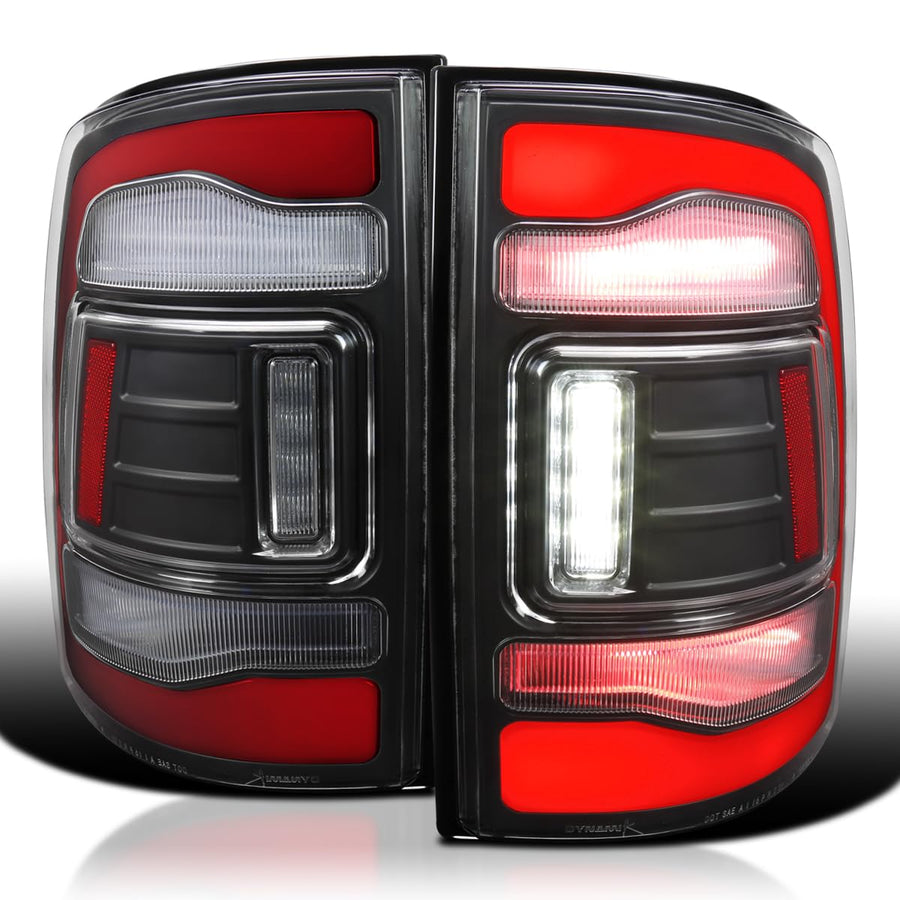 Spec-D Tuning LED Black Tail Lights w/Red Light Bar Compatible with 2009-2018 Dodge Ram 1500 2500 3500, Left + Right Pair Assembly
