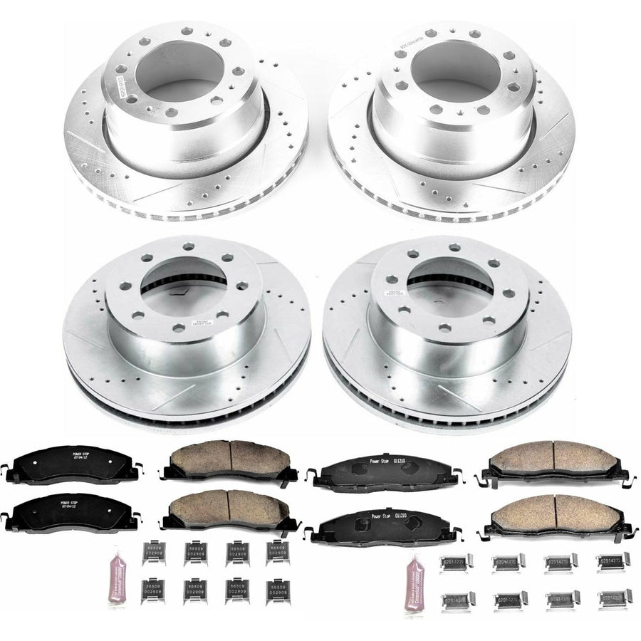 Power Stop K7141 Z23 Carbon Fiber Brake Pads Front and Rear with Drilled & Slotted Brake Rotors Kit For Ram 3500 2013-2018 [Model Specific]