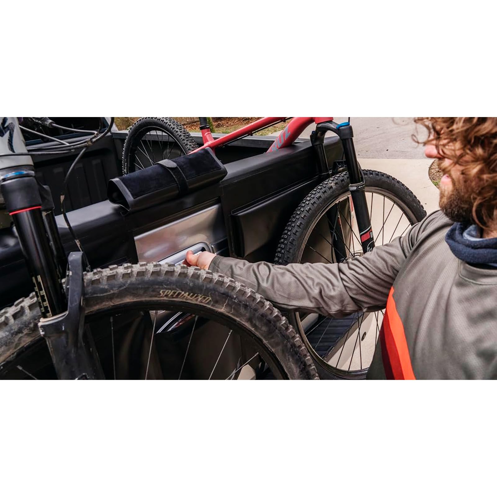 Curved KUAT HUK 61" Durable Soft-Touch TPU Padded Pickup Truck Tailgate Bike Hauling Transportation Easy-Access Protective Pad w/Nylon Straps, Metal G-Hook Buckles & Roll-Up Window, Black