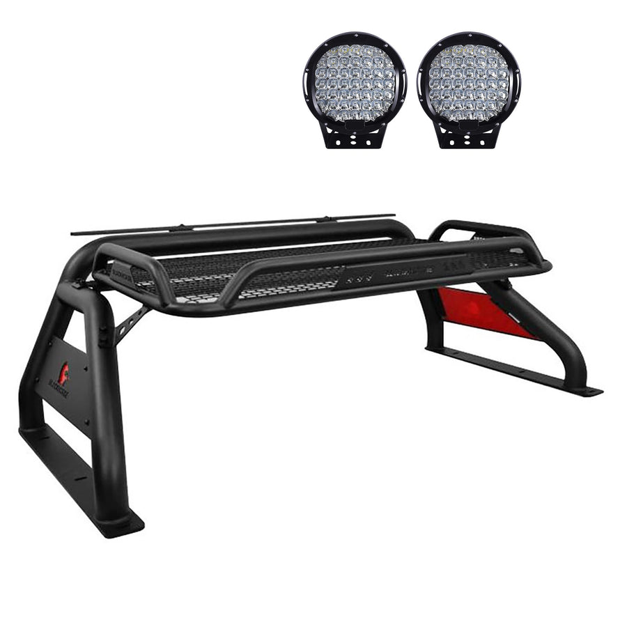 Atlas Roll Bar Black Horse Incl.Set of 9" Black Round led Light Stainless Steel Compatible with 2019-2024 Ford Ranger-ATRB8SS-PL69B