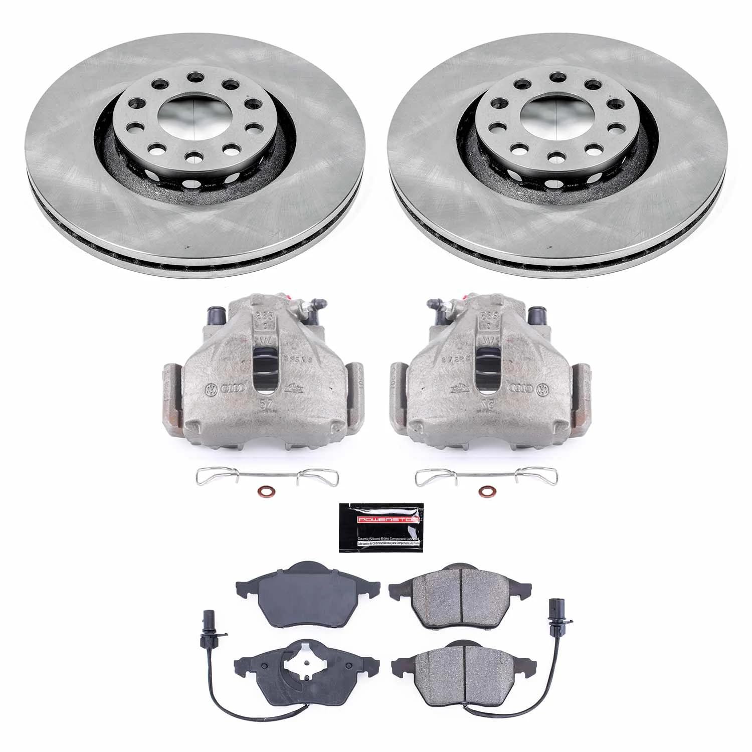 Power Stop KCOE636 Replacement Autospeciality Front Caliper Kit- OE Rotors, Ceramic Brake Pads, Calipers For Audi A6 1998-1999 [Model Specific]