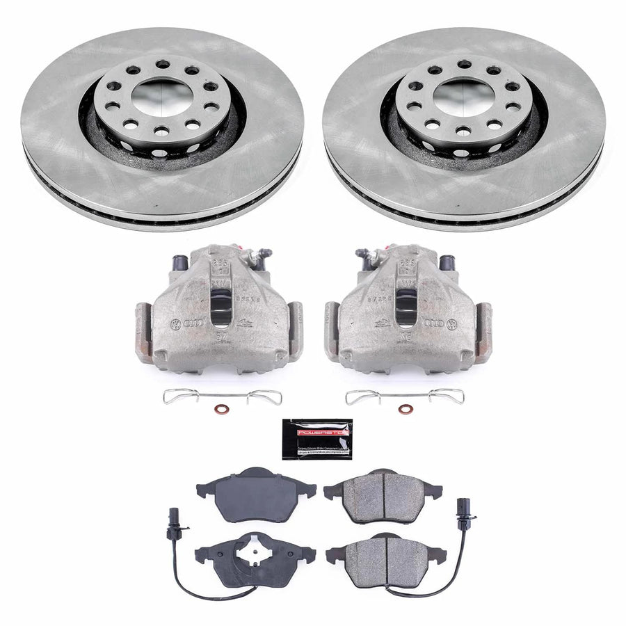 Power Stop KCOE636 Replacement Autospeciality Front Caliper Kit- OE Rotors, Ceramic Brake Pads, Calipers For Audi A6 1998-1999 [Model Specific]