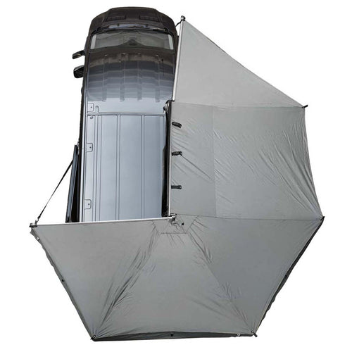 HD Nomadic 270 - Overland Vehicle Systems Awning W/Extended Poles High Roof, Grey Body, Green Trim & Black Travel Cover