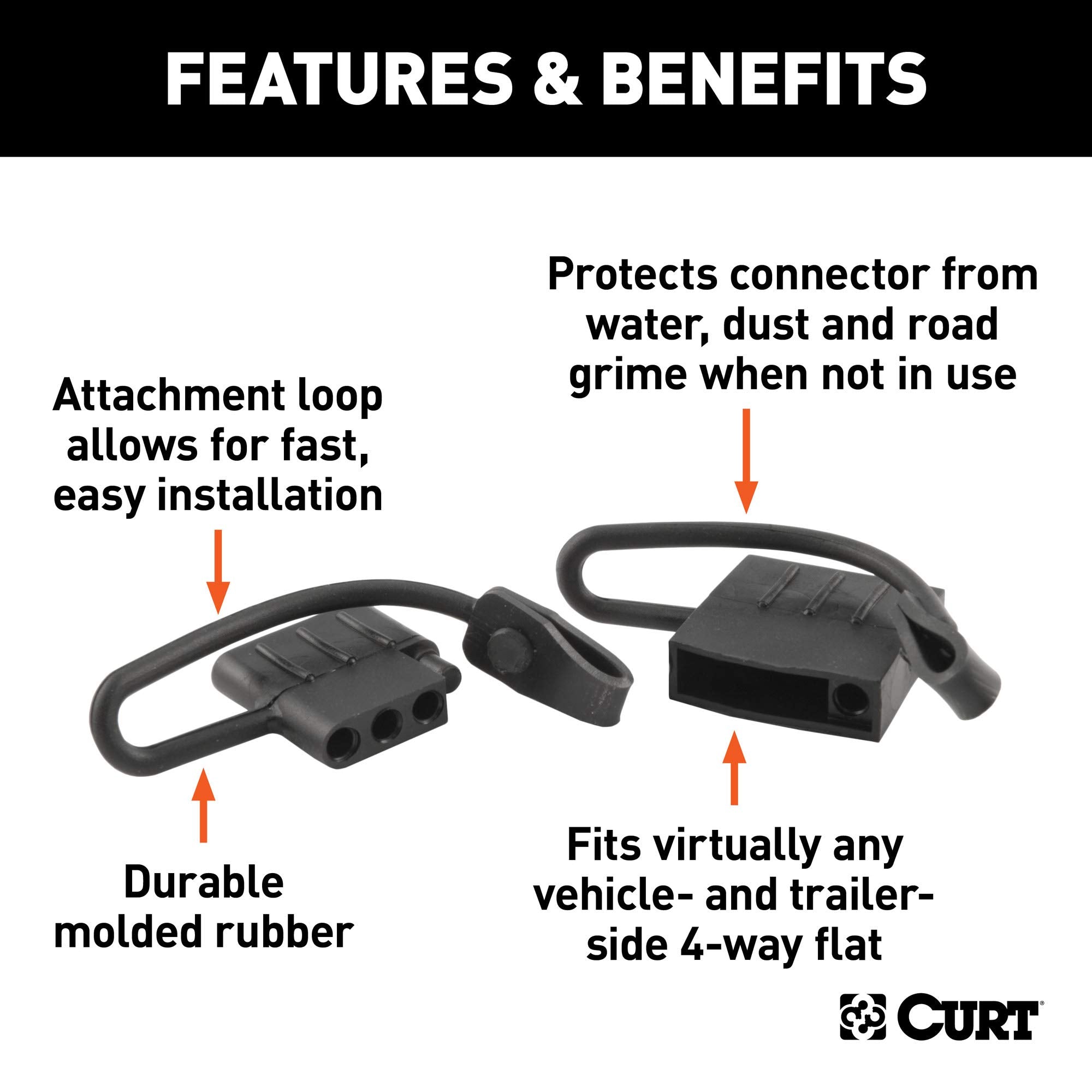 CURT 58761 4-Pin Flat Vehicle and Trailer-Side Wiring Harness Dust Covers, 2-Pack