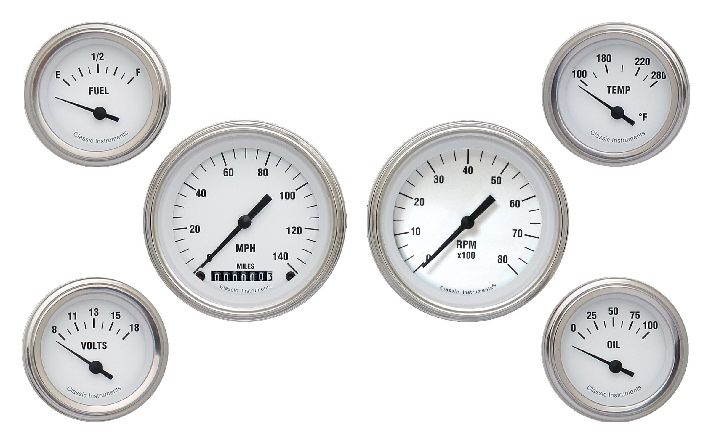 WH01SLC Classic Instruments White Hot 6 Gauge Set - GM