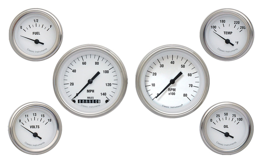 WH01SLC Classic Instruments White Hot 6 Gauge Set - GM