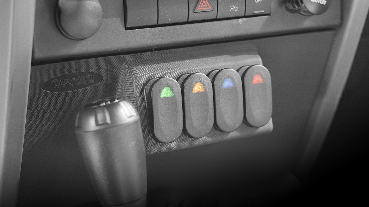 Switch Panel Rugged Ridge for Jeep Wrangler JK | Thermoplastic Olefin (TPO), Black | 17235.85 | Fits 2007-2010 Jeep Wrangler JK