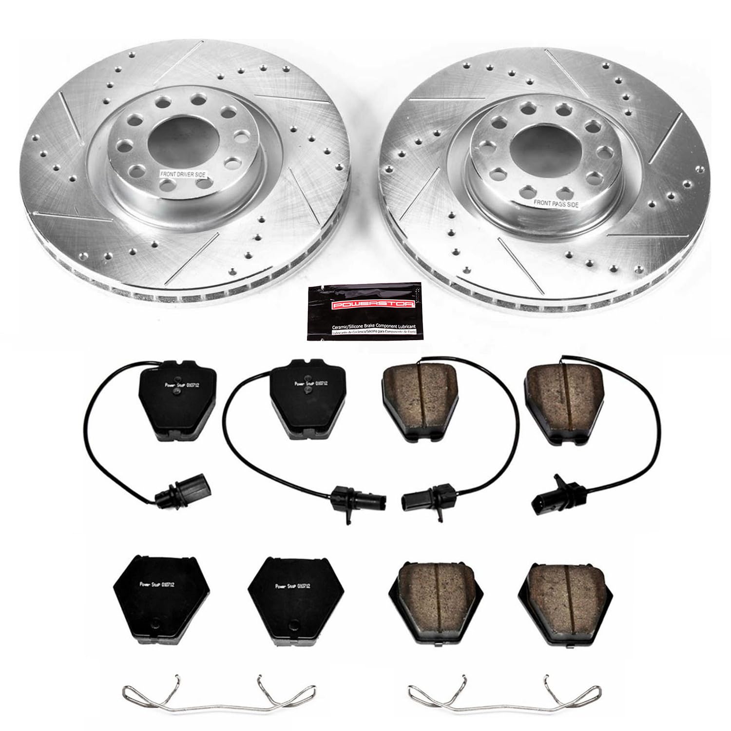 Power Stop K948 Z23 Front Carbon Fiber Brake Pads with Drilled & Slotted Brake Rotors Kit For Audi A6 Quattro 2000-2004 | Audi S6 2002-2003 [Vehicle Specific]