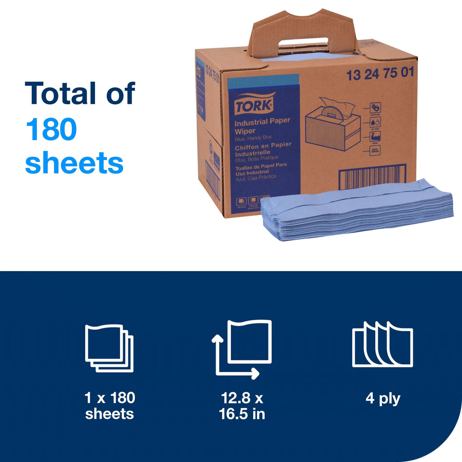 Tork Blue Industrial Paper Wiper, Handy Box W7 4-Ply, 1 x 180 Feet, 13247501